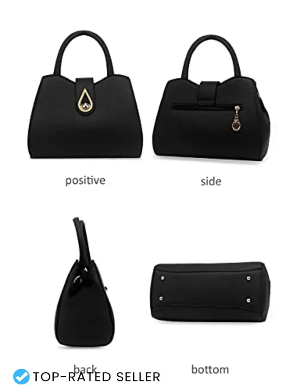 PU Leather Satchel Handbag Women Structured Top Handle Shoulder Tote Detachable